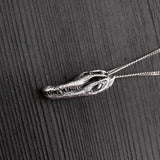 American Alligator Skull Pendant Necklace - Solid Hand Cast Sterling Silver - Polished Oxidised Finish - Multiple Chain Lengths Available