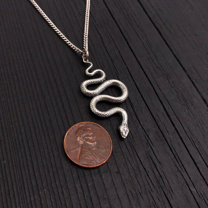 Viper Snake Pendant Necklace - Solid Hand Cast Sterling Silver - Polished Oxidized Finish - Multiple Chain Lengths - Serpent Jewelry