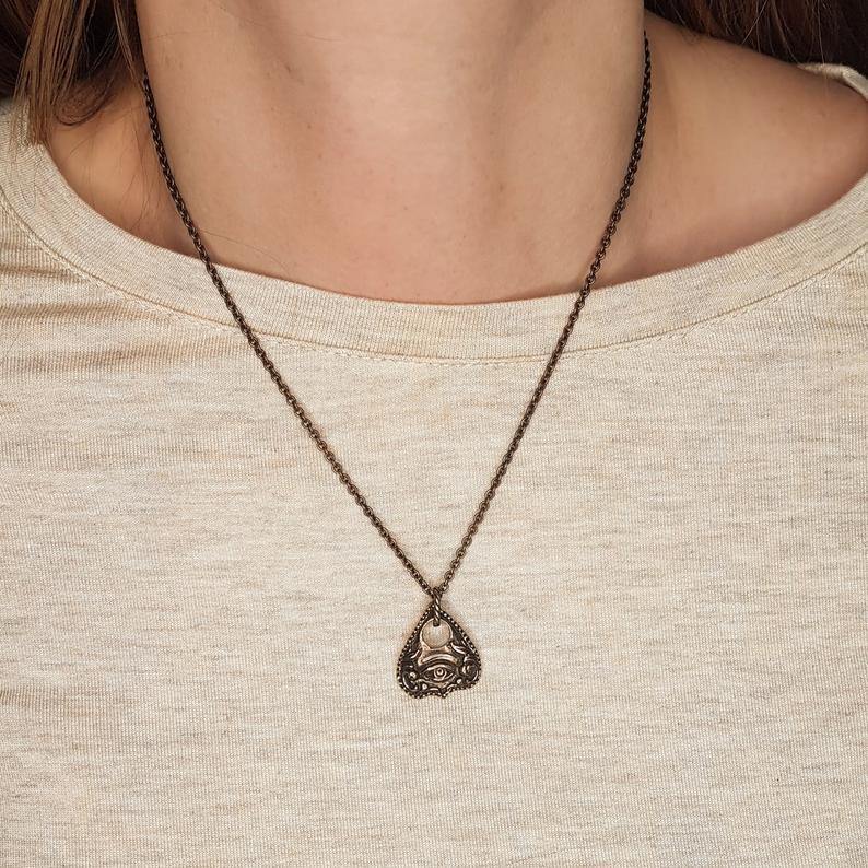 Mystic Oracle Ouija Planchette Pendant Solid Hand Cast Jewelers Bronze Polished Oxidized Finish - Moon Raven Designs