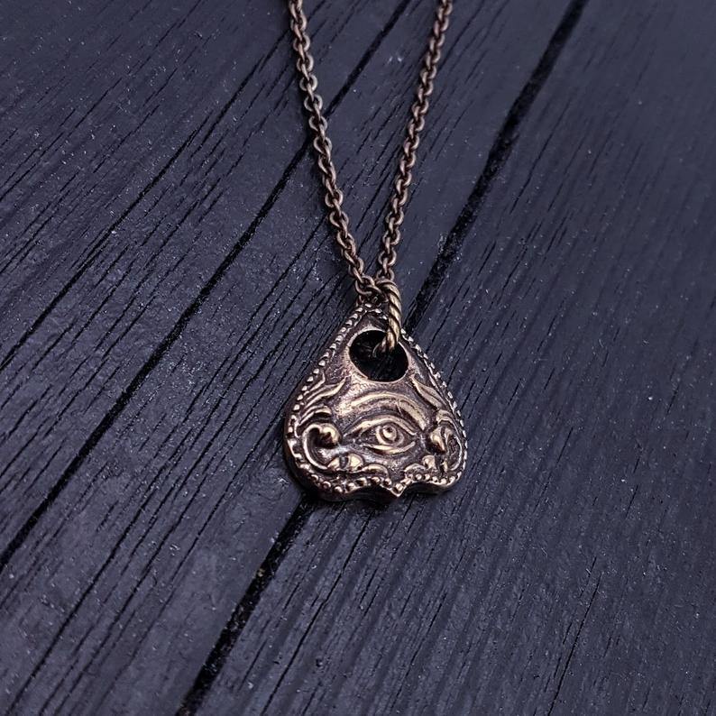 Mystic Oracle Ouija Planchette Pendant Solid Hand Cast Jewelers Bronze Polished Oxidized Finish - Moon Raven Designs