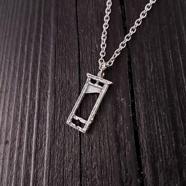 Small Sterling Silver Guillotine Charm Pendant Necklace Solid Hand Cast 925 Polished Oxidised Finish Three Dimensional Detail - Moon Raven Designs