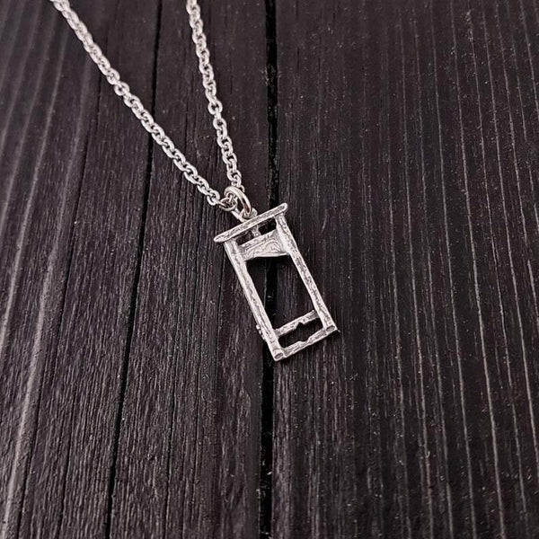 Small Sterling Silver Guillotine Charm Pendant Necklace Solid Hand Cast 925 Polished Oxidised Finish Three Dimensional Detail - Moon Raven Designs