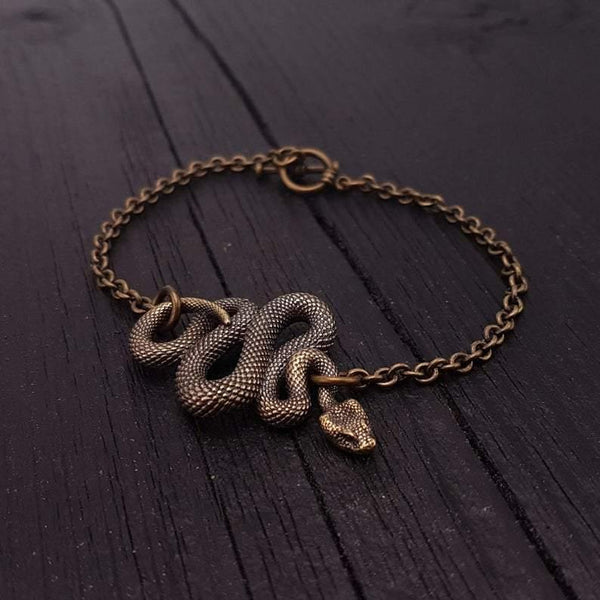 Viper Snake Bracelet Solid Hand Cast Bronze Polished Oxidized Finish - Moon Raven Designs