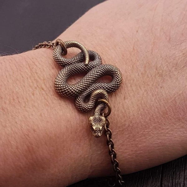 Viper Snake Bracelet Solid Hand Cast Bronze Polished Oxidized Finish - Moon Raven Designs