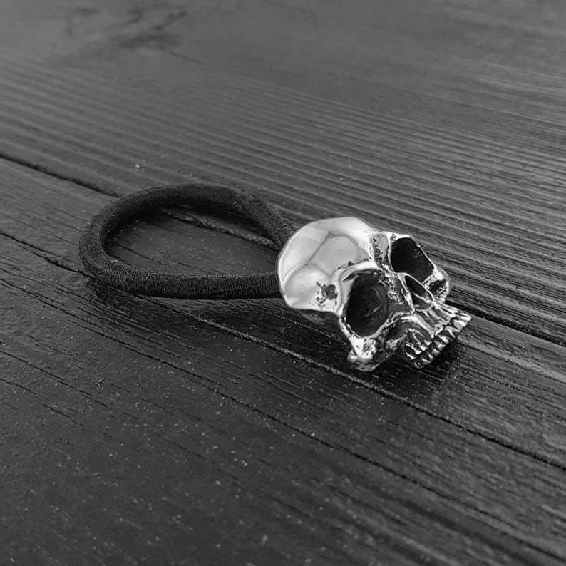 Human Skull Hair Tie Pony Tail Holder Solid Cast Stainless Steel - Moon Raven Designs