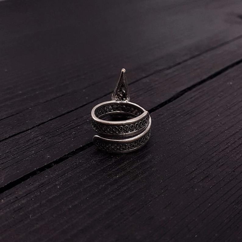 Silver Raven Skull Wrap Ring Sizes 4 to 13 Solid Hand Cast Silver Plated Bronze - Moon Raven Designs