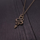 Viper Snake Pendant Necklace Solid Hand Cast Bronze Polished Oxidized Finish - Moon Raven Designs