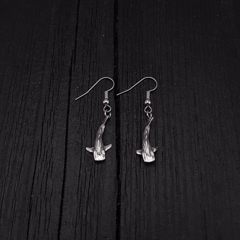 Tiny Whale Shark Earrings - Solid 925 Sterling Silver - Moon Raven Designs